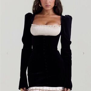 House of CB Black and Cream Long Sleeve Dress
